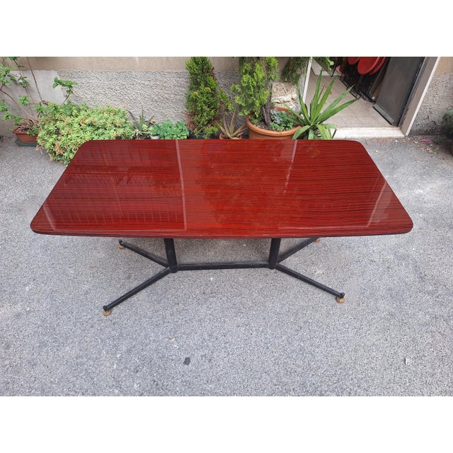 Metal Rectangular Dining Table with Formica Top, Iron Base and Brass Finishes, 1950s For Sale - Image 7 of 12