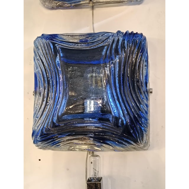 AVMazzega Blue Murano Glass Wall Lamps from Mazzega, 1970s, Set of 2 For Sale - Image 4 of 8