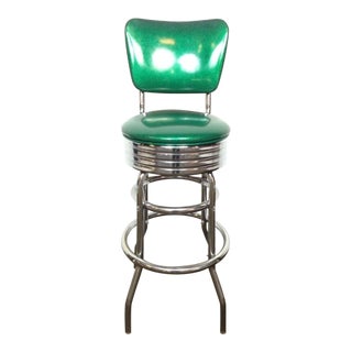 Retro Green Vinyl & Chrome Stool For Sale