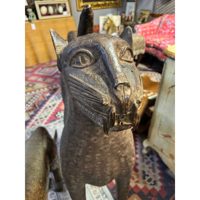 Antique Pair of Bronze Royal Leopard Sculptures From Benin For Sale - Image 4 of 18