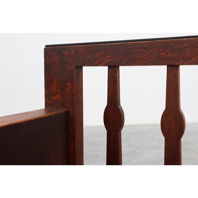 Modernist Art Deco Bench with Lift-Top Storage Seat in Oak, Belgium, 1920s For Sale - Image 4 of 18