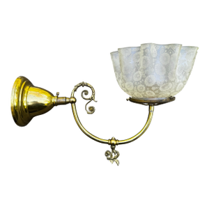 Vintage Gas Electric Sconce With Etched Glass Shade