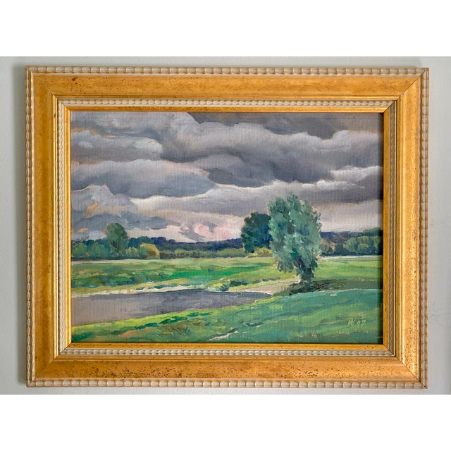 Vintage Original Oil Painting Landscape With Rolling Storm Clouds, 1997 For Sale - Image 12 of 12