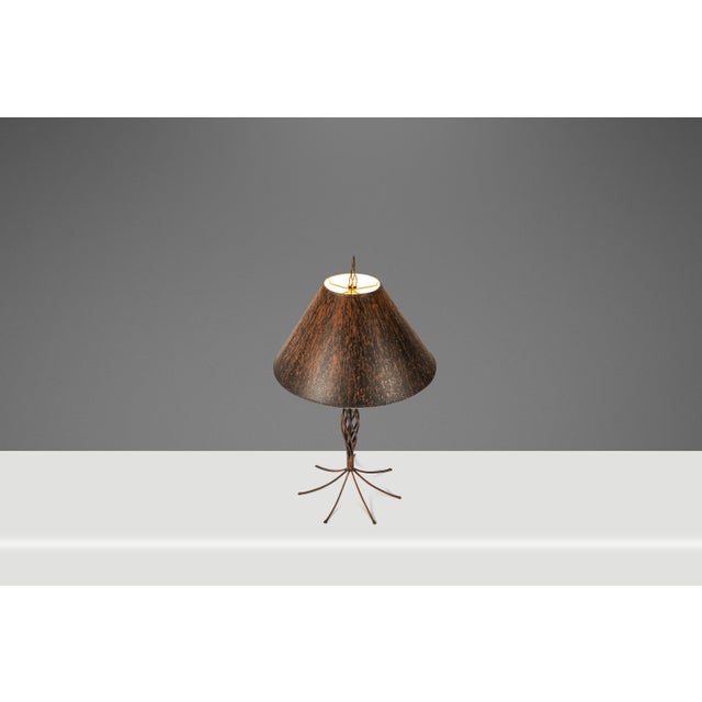 Metal Rare Mid-Century Modern Rustic Hand-Forged Twisted Metal Torchiere Table Lamp by Robert Sonneman for George Kovacs, Usa, C. 1990 For Sale - Image 7 of 15
