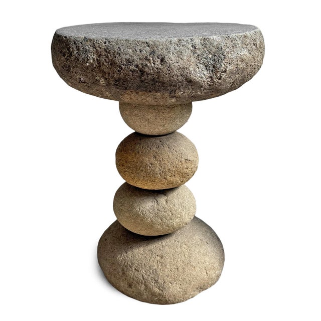 Early 21st Century Outdoor Vintage Stacked River Rock Stool Side Table For Sale - Image 5 of 8