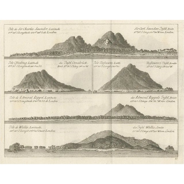 Cook, Views of Saunders, Osnaburg, Boscawens, Admiral Keppels & Wallis Island, 1774, Print For Sale