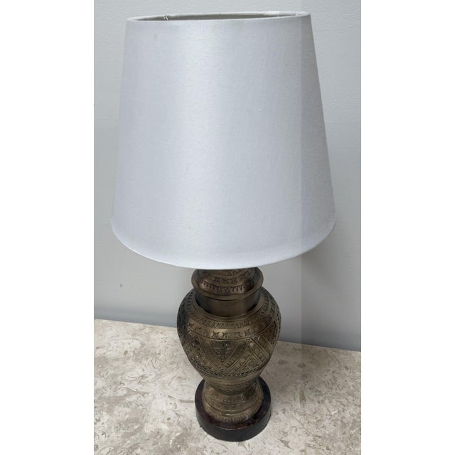 Tribal 19th Century Anglo-Indian Brass Canister Converted to a Table Lamp For Sale - Image 3 of 12