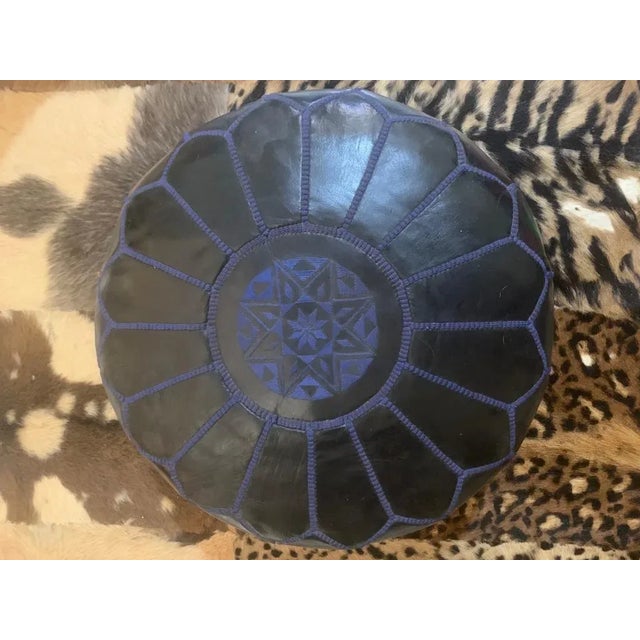 Traditional Moroccan Berber Leather Cushion For Sale - Image 4 of 5