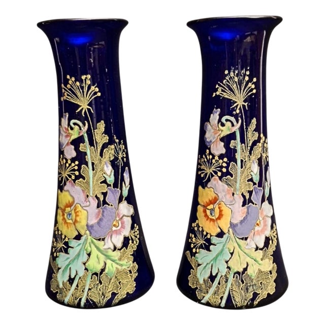 iArt Nouveau Blue Glass Vases, France, 1890s, Set of 2 For Sale