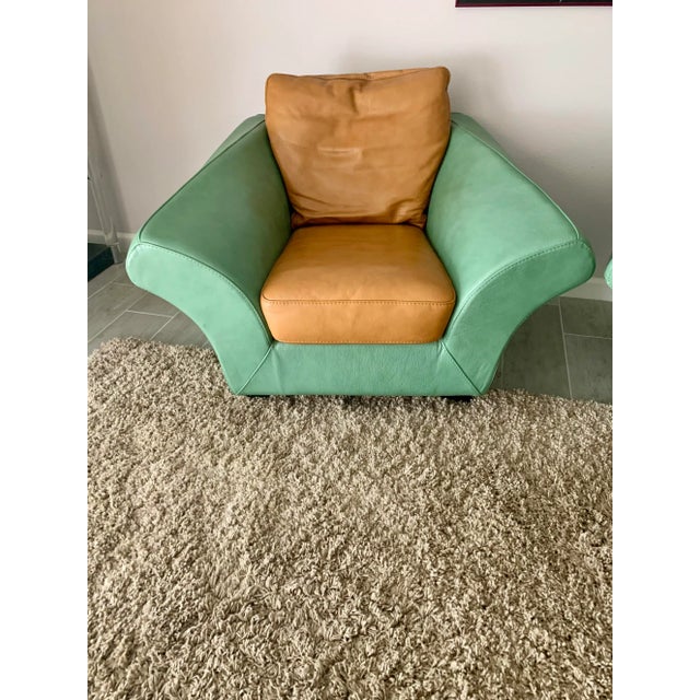 Contemporary Roche Bobois Lounge Chairs - A Pair - Custom Made Leather For Sale - Image 3 of 13