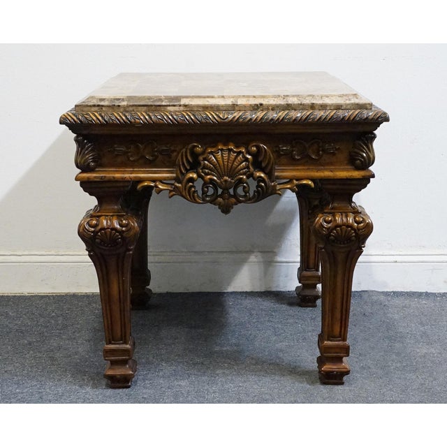 Wood Ashley Furniture Casa Mollino Mediterranean Old World Style 28" Square Accent End Table - Dark Brown Finish W. Granite Top T953-2 For Sale - Image 7 of 9