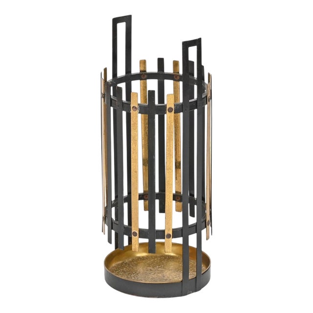 Italian Sculptural Brass and Black Iron Umbrella Stand by Gio Ponti, Italy, 1950s For Sale