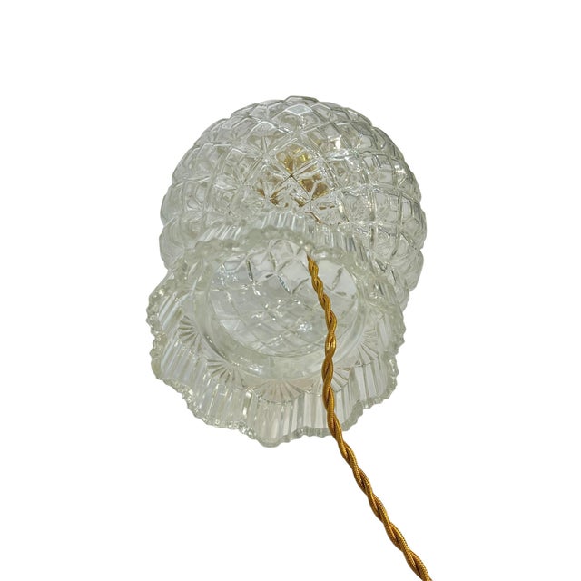 Vintage Pressed Glass Table Lamp With Custom Scalamandre Style Tiger Print Shade For Sale - Image 10 of 11
