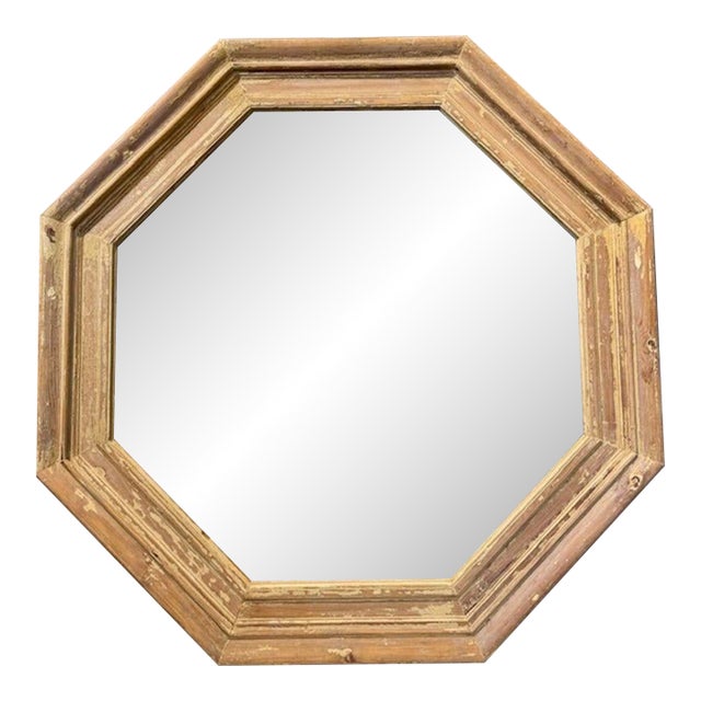 Mid Century Octagonal Stripped Pine and Gesso Mirror For Sale