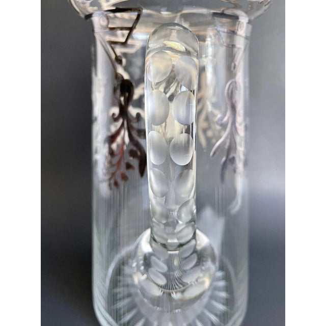 Art Deco Sterling Silver Inlay Etched Glass Pitcher For Sale In Los Angeles - Image 6 of 12
