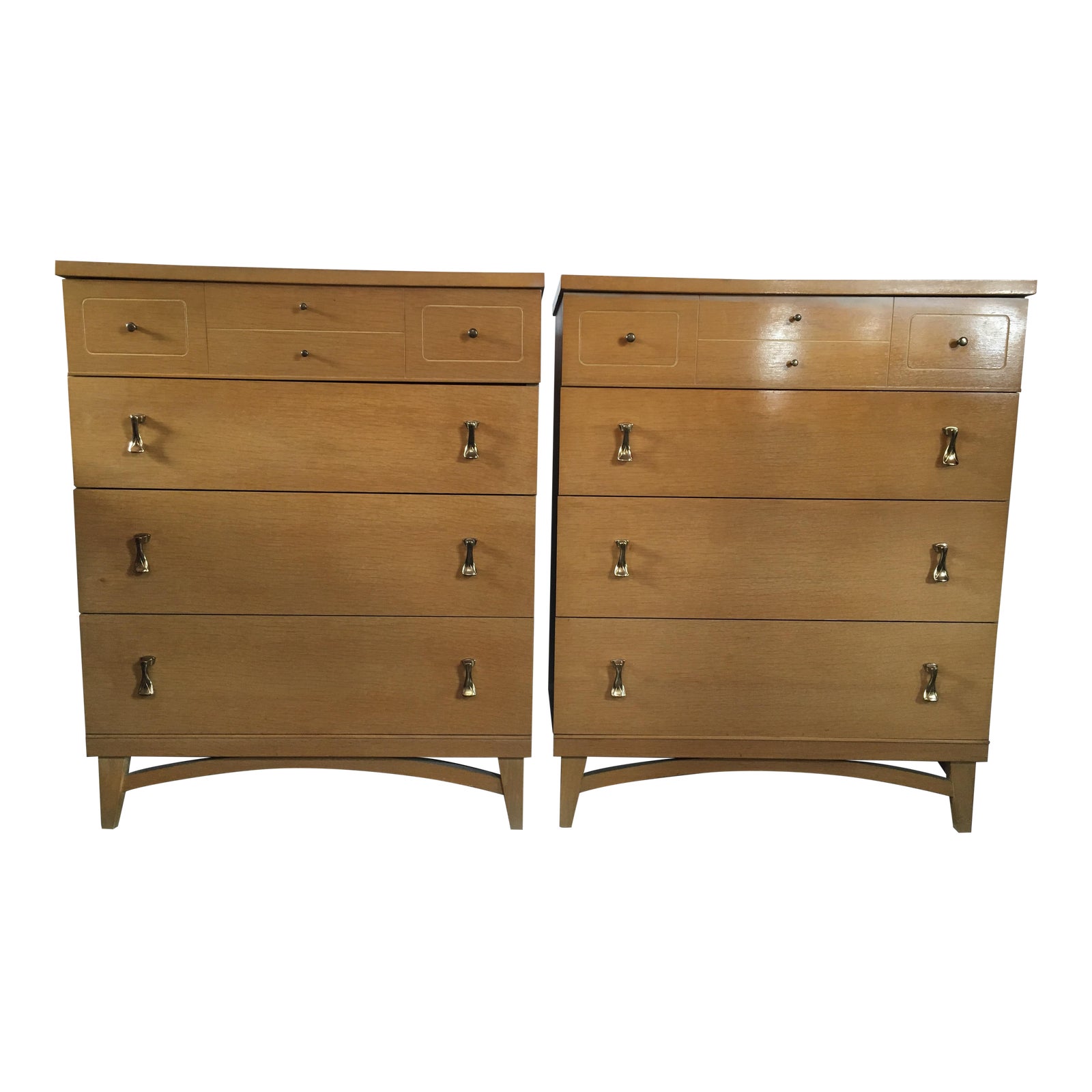 1960s Mid Century Modern Stanley Wood and Brass Dressers a Pair