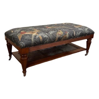 Vintage Colonial Revival Bench With Braemore “Pheasant Hunt” Upholstery, C. 1947–1953 For Sale