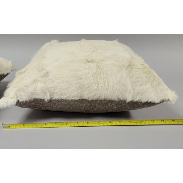 Pair of Quality White Fur Pillows Feather Down Filled For Sale - Image 9 of 9