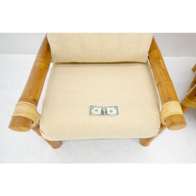 Pair of Thick Bamboo Upholstered Lounge Chairs Mid Century Modern MINT For Sale - Image 9 of 13