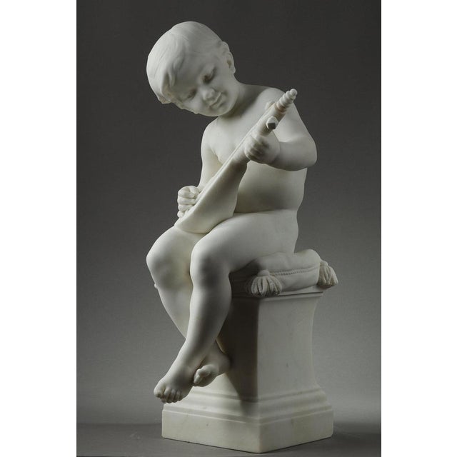 Louis Ernest Barrias, Little Musician, 1880, Carrara Marble For Sale - Image 10 of 18