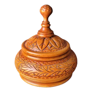 1970s Vintage Arts and Crafts Hand Carved Lathe Turned Wooden Lidded Vessel