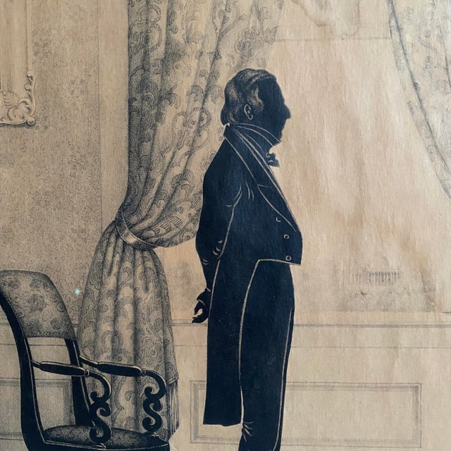 Wood Pair of Large Antique Silhouettes of Gentlemen For Sale - Image 7 of 10