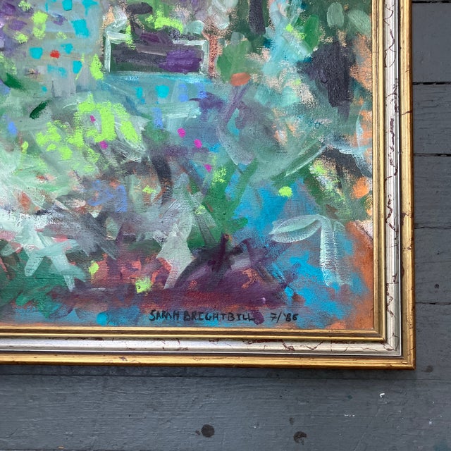 1980’s vintage contemporary impressionist garden scene painting. Signed & framed. Measures 36x32 or 38.5x33.5 framed.