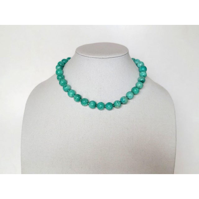 Metal Amazonite Beaded Necklace, 18-Inch, Silver-Gilded Amazonite Clasp For Sale - Image 7 of 10