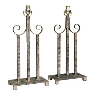 Vintage Neoclassical Metal Scroll Table Lamps, Pair For Sale