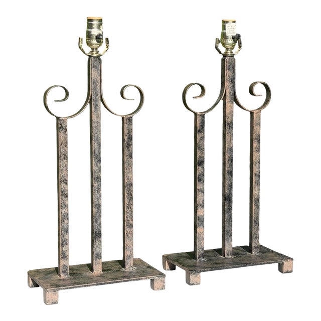 Vintage Neoclassical Metal Scroll Table Lamps, Pair For Sale