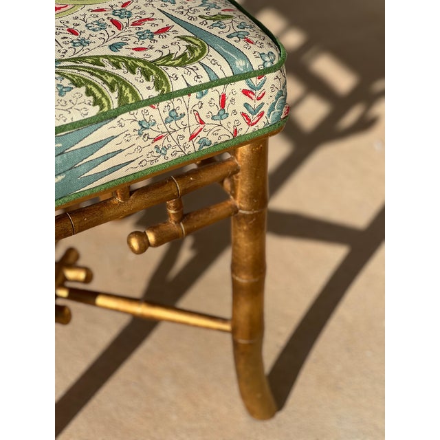 Chinese Chippendale Giltwood Faux Bamboo Bench in Quadrille Les Indiennes For Sale - Image 16 of 18