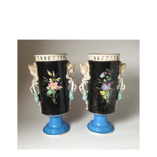 Late 19th Century Beautiful Large 16 Inch Pair Antique French Porcelain Urns or Vases Eclectic Victoria Aesthetic Movement Naturalism Maidenhead Handles For Sale - Image 5 of 11