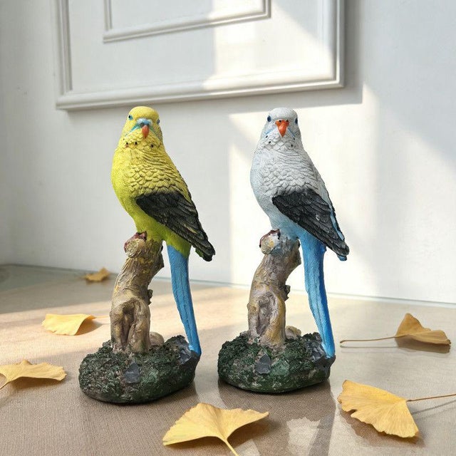 Rustic Pair of Resin Parakeet Figurines – 6.1" Realistic Bird Sculptures on Branches For Sale - Image 3 of 16