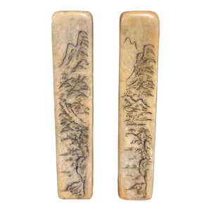 Pair of Vintage Chinese Art Carved Soapstone Seal With Mountain Scenery and Poem Design