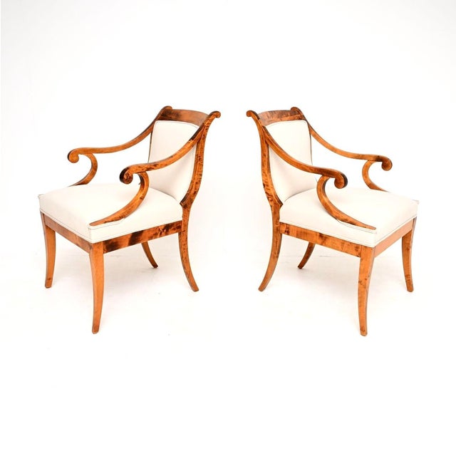Antique Biedermeier Swedish Satin Birch Armchairs, 1860s, Set of 2 For Sale - Image 3 of 11