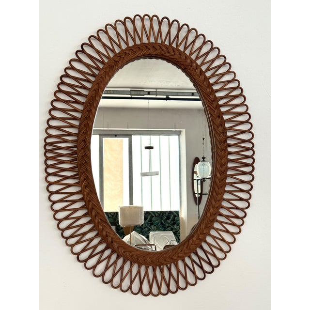 Italian Wall Mirror with Organic Wicker and Bamboo Frame, 1960s For Sale - Image 16 of 16