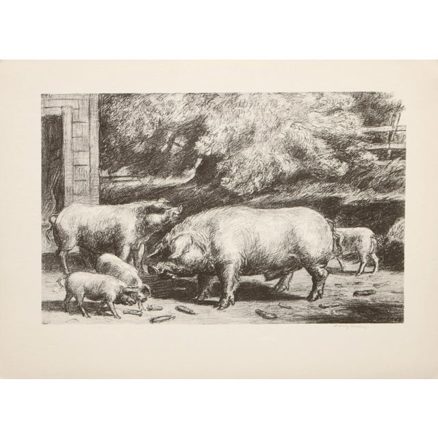 Farmhouse 1939 After Harry Wickey "Hogs Near a Corncrib", First Edition Period Offset Lithograph For Sale - Image 3 of 9