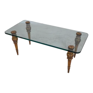 Hollywood Regency Glass Top Gold Leg Coffee Table