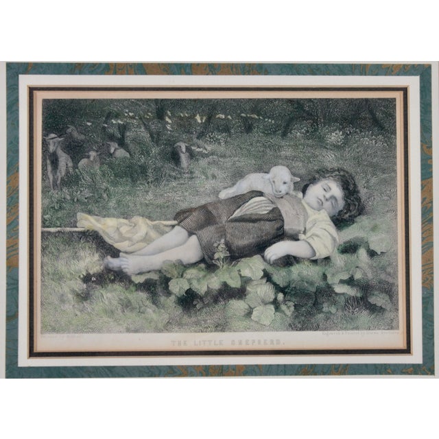 Traditional 1865 "The Little Shepherd" Hand-Colored Engraving After Painting by Michetti For Sale - Image 3 of 10