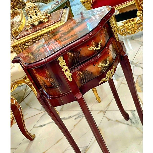 2020s French Style Hand-Painted Accent Table With 2 Drawers & Gilded Brass Hardware For Sale - Image 5 of 9