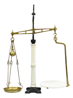 Antique W.& T. Avery English Victorian Brass & Porcelain Balance Beam Scale