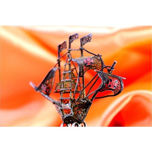 Miniature Caravel in Filigree Silver For Sale - Image 6 of 8