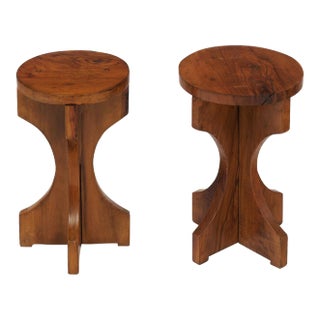 Pair of French Vintage Olive Wood Side Tables / Stools For Sale