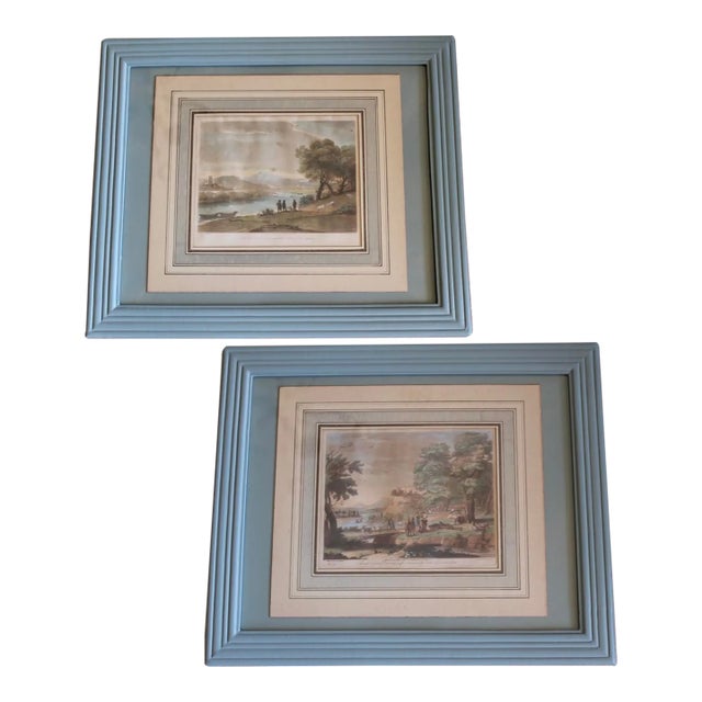 Pair of Hand Colored Engravings After Claude Lorrain For Sale