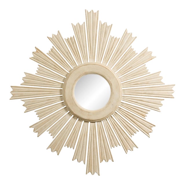 Painted Wood Modern Custom Sunburst with Convex Mirror with Varying Rays For Sale