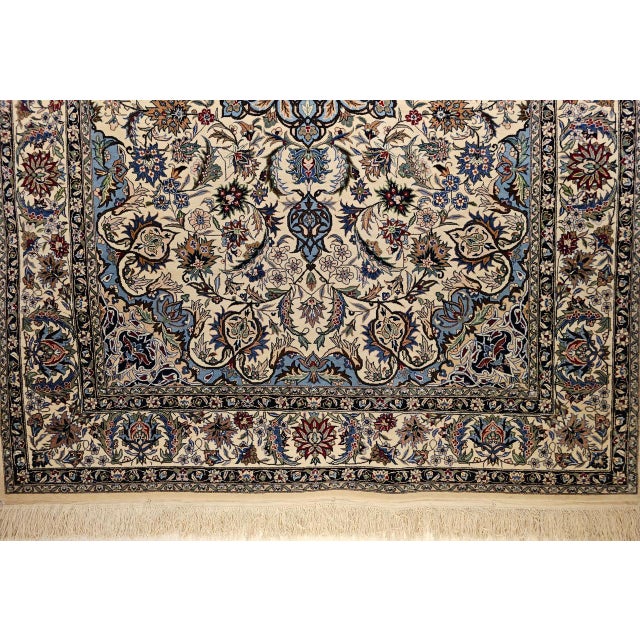 Vintage Tabriz Design Area Rug, Hand-Knotted Wool, Floral Pattern, Ivory & Blue, 6x8 For Sale - Image 4 of 18