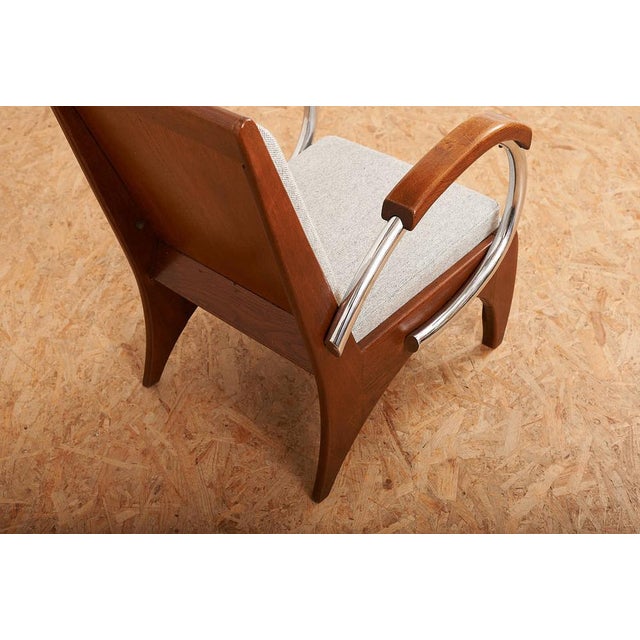 Upholstered Armchair in Wood, Plywood, Chrome-Plated Tubular Steel with Volz Cushion For Sale - Image 6 of 11