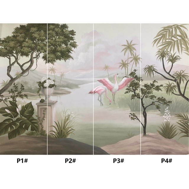 1: Commodity: Retro French Hand-Painted Tropical Riverside Flamingo Mural 2: Handicrafts: 100% handmade and hand-painted....