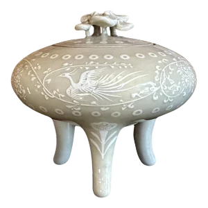 Rare Japanese Porcelain Incense Burner with Inlays Makuzu Kozan