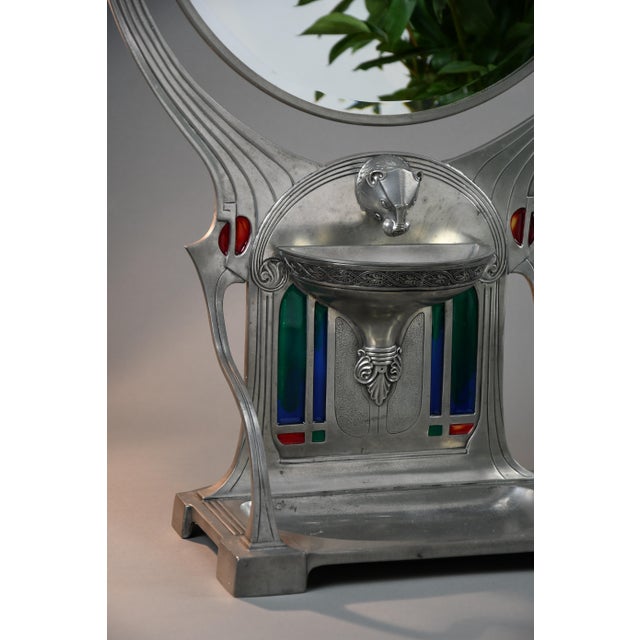 Jugendstil Alpacca Silver-Plated Vanity Mirror with Polychrome Glass Inlays from WMF, 1900s For Sale - Image 15 of 18
